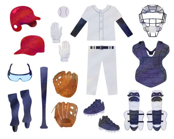 Vector illustration of Baseball equipment illustration set / analog style