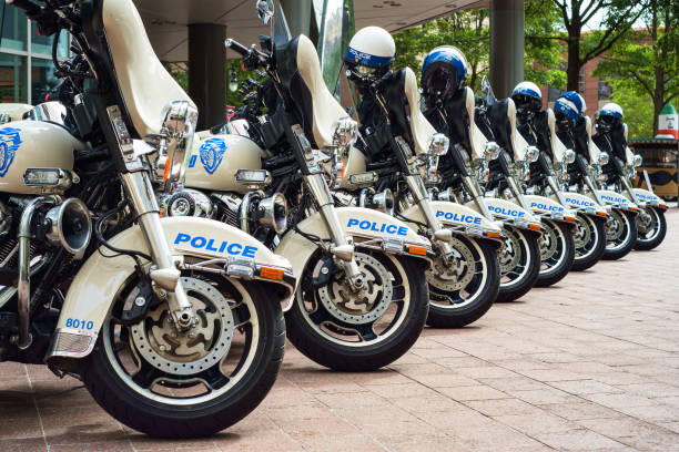 Police motorcycles stock photo