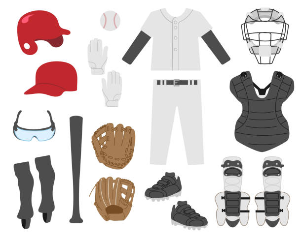 Baseball equipment illustration set / normal color Illustrations that can be used in various fields catchers mask stock illustrations