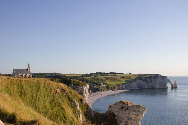 Panoramic view on the cliffs at Etretat in Normand Panoramic view on the cliffs at Etretat in Normand normandy stock pictures, royalty-free photos & images