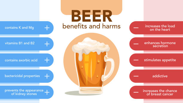 bier-pro- und nachteile infografik. biertrinken wirkung und folge. - pro und kontra grafiken stock-grafiken, -clipart, -cartoons und -symbole