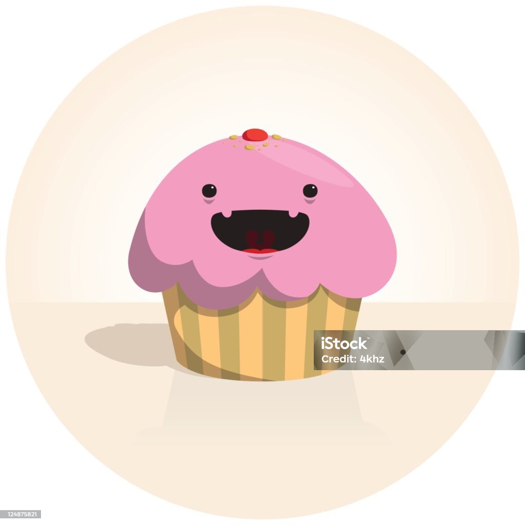 Bonito pequeno vetor alegre Sweet Cupcake com personagem - Vetor de Assado no Forno royalty-free