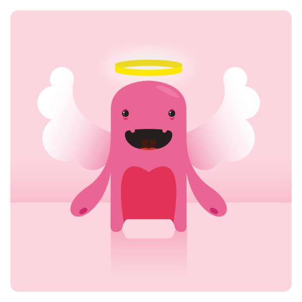 niedliche vektor cupido-pink liebe engel charakter - heiligenschein symbol stock-grafiken, -clipart, -cartoons und -symbole