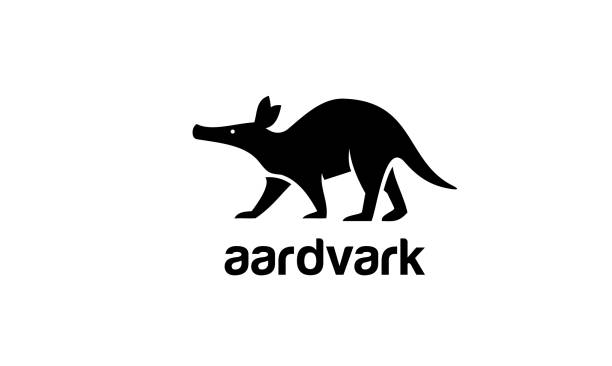 illustrazioni stock, clip art, cartoni animati e icone di tendenza di aardvark animale bianco nero logo icona design - oritteropo