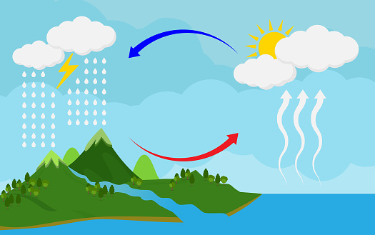 Circulation cycle and water condensation,diagram showing the water cycle in nature.vector illustration and icon