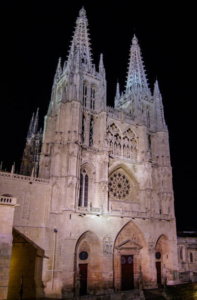 istock Burgos cathedral fountain and facade at night 1248761441