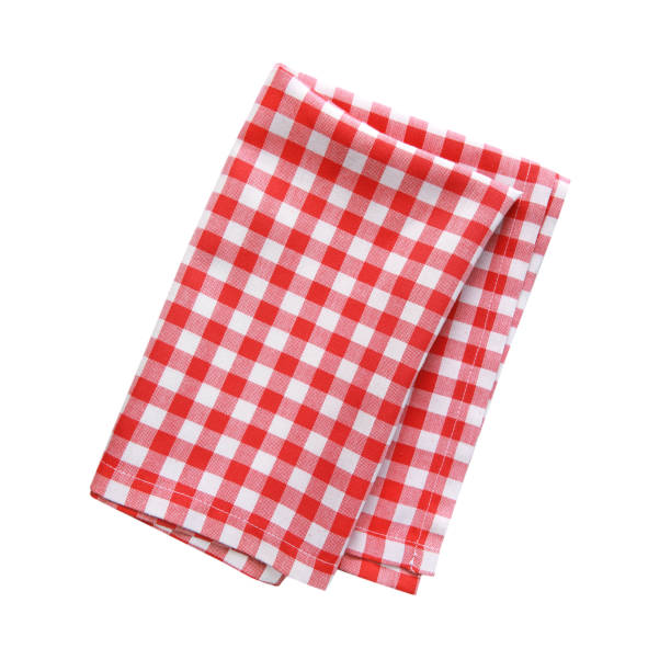 istock Folded picnic cloth,red checkered kitchen table towel isolated. 1248763895