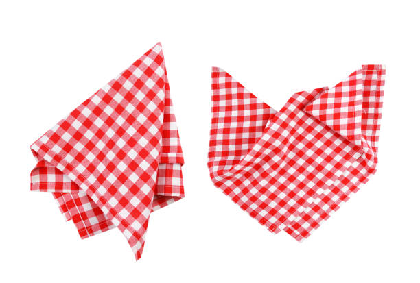 istock Red checkered folded napkin,picnic cloth,checked kitchen towel. 1248763905