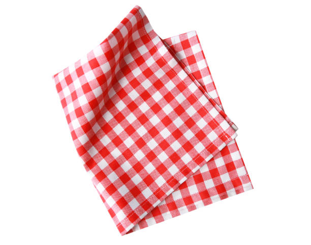 istock Red checkered folded cloth isolated,kitchen picnic towel top view. 1248763909