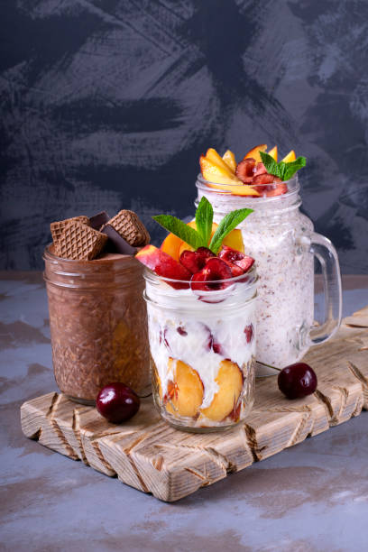 istock Overnight oats assortment in glass jars 1248765984