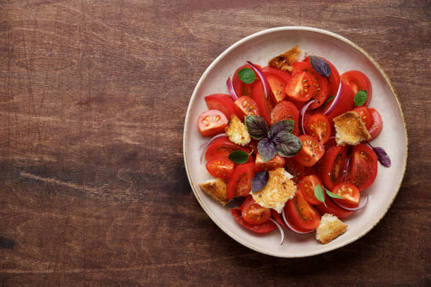 istock Tomato panzanella with bread, onions and olive oil 1248767738