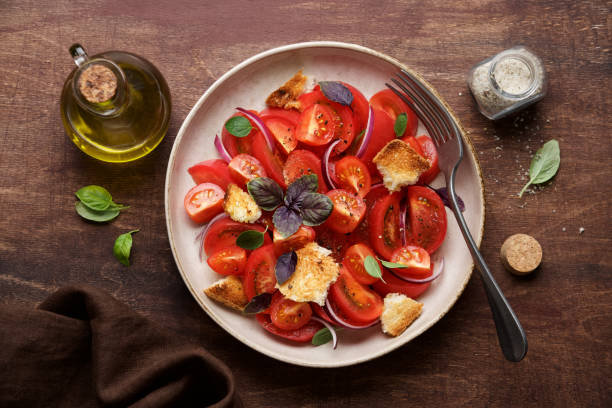 istock Tomato panzanella with bread, onions and olive oil 1248767831