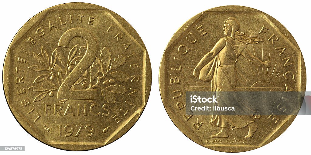 Monedas Macro - 2 francos franceses - Foto de stock de Anticuado libre de derechos