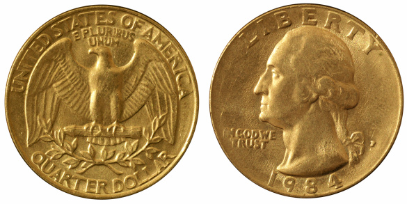 Coins Macro - Quarter Dollar - Isolated on white background
