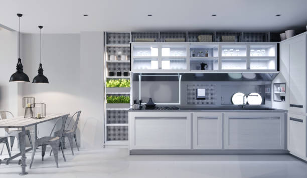 istock White corner kitchen in contemporary design with modern technological furniture. 1248773804