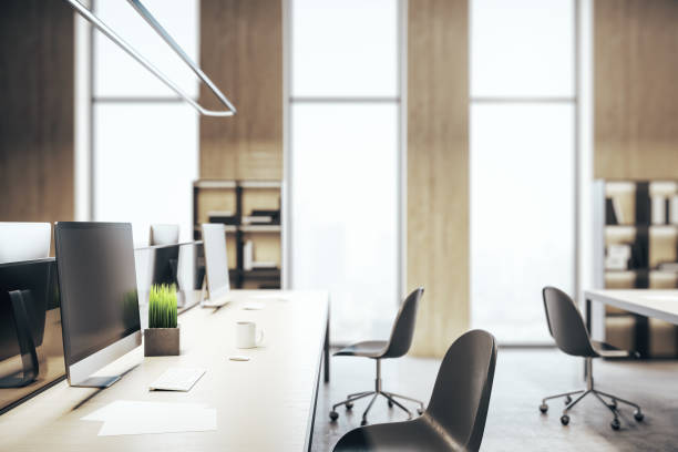 istock Modern coworking office with  megapolis city view. 1248775813