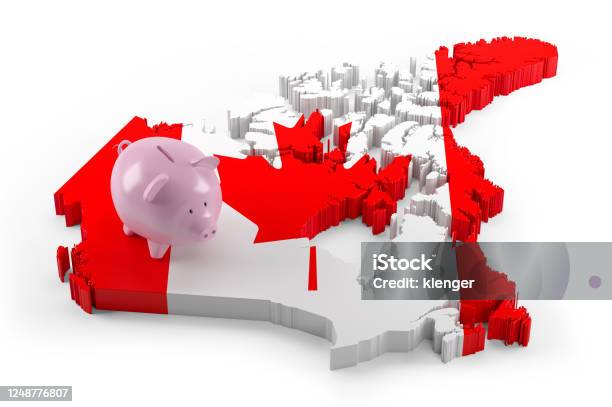 Canada Flag Map On Piggy Ban8 Stock Photo - Download Image Now - Finance, Ideas, Bank - Financial Building