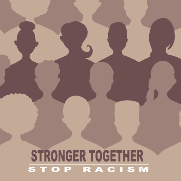 Stop racism and stronger together concept. protests, protest,  African Americans and white people against racism, protest banners and posters about Human Right of Black People in US vector art illustration