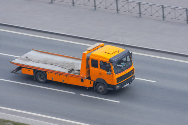 istock Empty tow truck rides on the highway. 1248780822