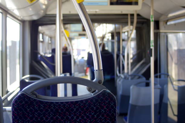 istock Interior of modern bus with passenger seats 1248781501