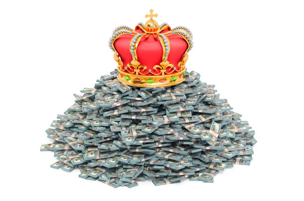 istock Crown on the heap of dollar packs, 3D rendering isolated on white background 1248782799