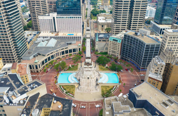 Aerial view of Monument Circle in Indianapolis, Indiana Aerial view of Monument Circle in Indianapolis, Indiana indianapolis photos stock pictures, royalty-free photos & images