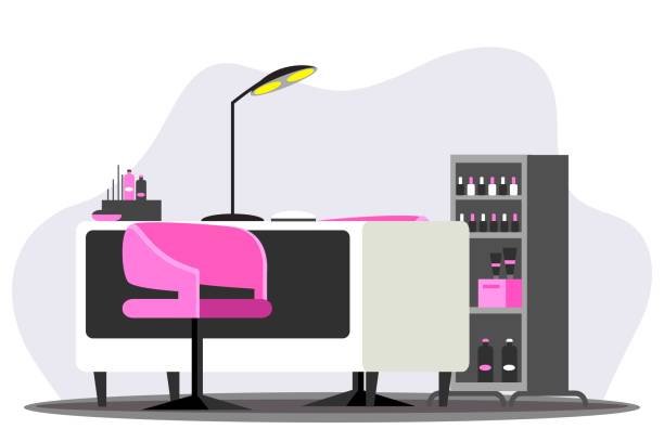 ilustrações de stock, clip art, desenhos animados e ícones de vector flat illustration of beauty salon furniture - toenail hair salon cosmetics make up