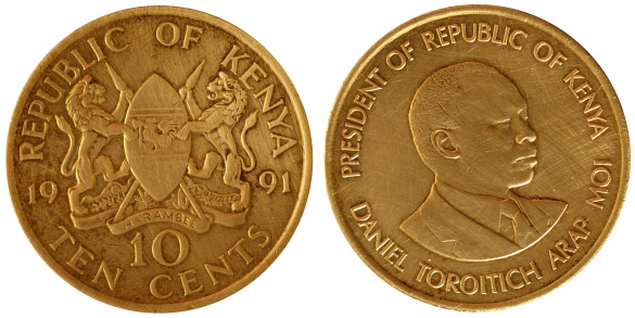 Coins Macro - 10 Kenya cents - Isolated on white background