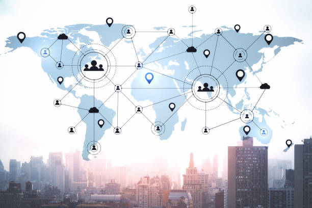 istock Social media network hologram on skyscraper background. 1248784968