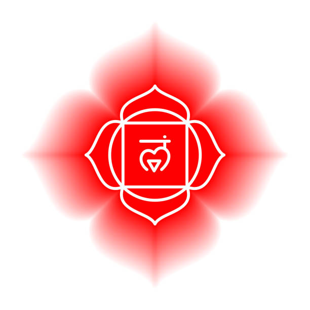 muladhara-symbol. das erste wurzelchakra. vektor roter glanz. liniensymbol. sakrale zeichen. meditation - wirbelkanal stock-grafiken, -clipart, -cartoons und -symbole