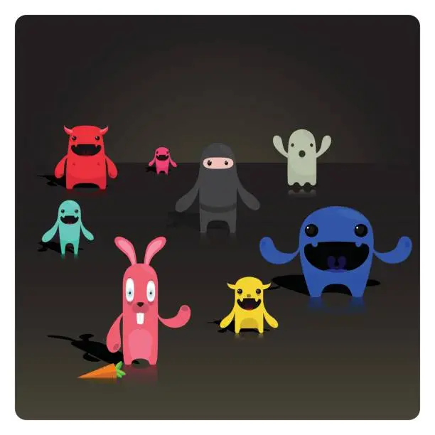 Vector illustration of Cute Little Vector Monsters