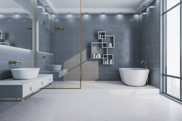 istock Contemporary loft bathroom with mirror 1248786702