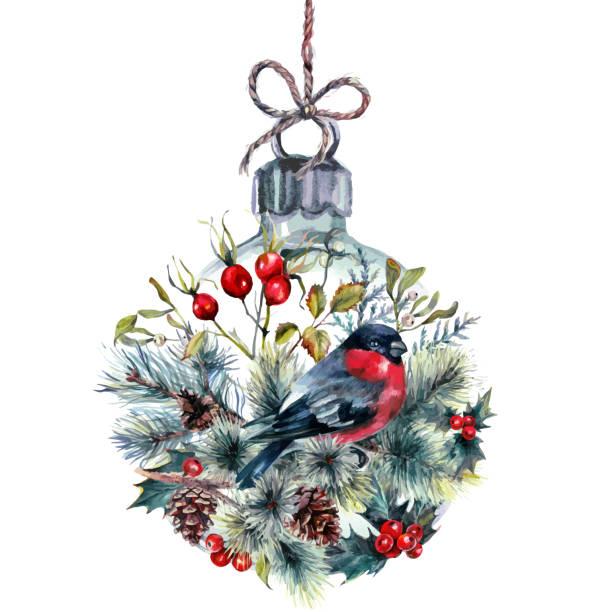 akwarela świąteczna karta balowa - tree hawthorn isolated cut out stock illustrations