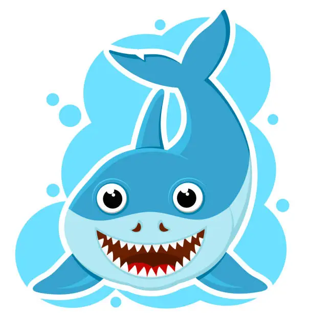 Vector illustration of Shark smiling on a background of water. Front view