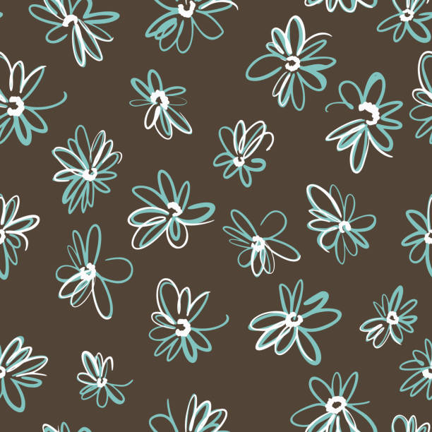 ilustrações de stock, clip art, desenhos animados e ícones de bright spring nature background. ditsy seamless pattern made of artistic daisy flowers. scattered daisies in simple minimalist style. felt tip pen. sketch design, outline drawing. - 292