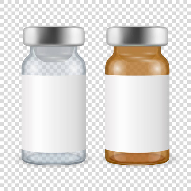 istock Vector 3d Realistic Bottles of Vaccine Icon Set Closeup Isolated on Transparent Background. Copy Space. Drug Ampoule Design Template, Clipart, Mockup. Vaccination concept. Front View 1248792230