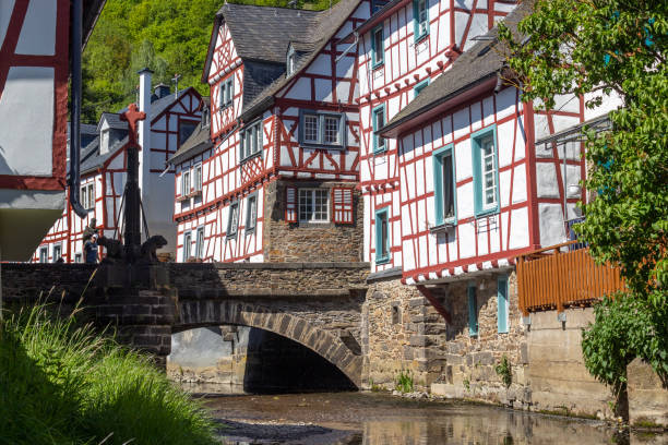 istock River elz with old bridge and half-timbered houses in Monreal 1248792566