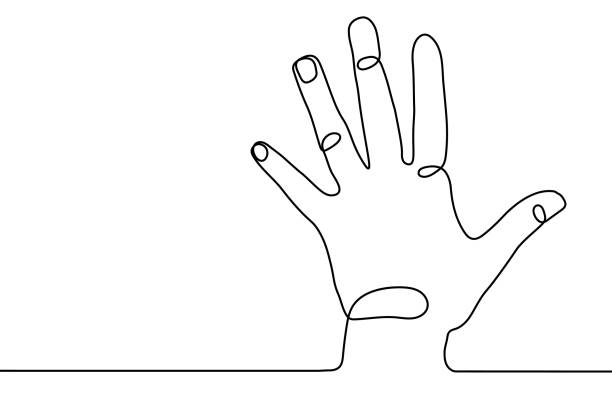 ciągły rysunek linii ręki trzymającej pięć palców. jedna linia rysunek ilustracji ludzkiego gestu otwartego dłoni. koncepcja protestu, rewolucji, wolności, równości, walki o prawa człowieka. znak stop - protest stop gesture stop sign no stock illustrations