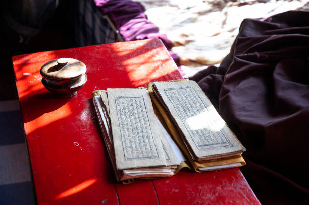 tables with the sacred sutras recited by the monks during meditation\nGanden Monastery (also Gaden or Gandain or Ganden Namgyeling) is one of the \