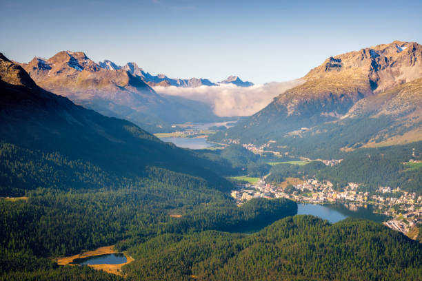 istock Panoramic view from Muottas Muragl of Upper Engadine (Graubünden, Switzerland) 1248799339