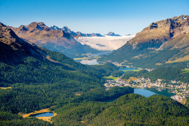 istock Panoramic view from Muottas Muragl of Upper Engadine (Graubünden, Switzerland) 1248800155