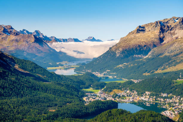istock Panoramic view from Muottas Muragl of Upper Engadine (Graubünden, Switzerland) 1248800210