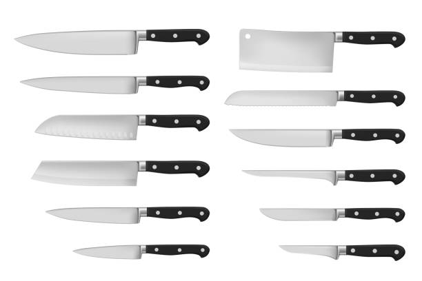 illustrations, cliparts, dessins animés et icônes de couteaux de coupe de cuisine et de viande ensemble réaliste - cooks knife