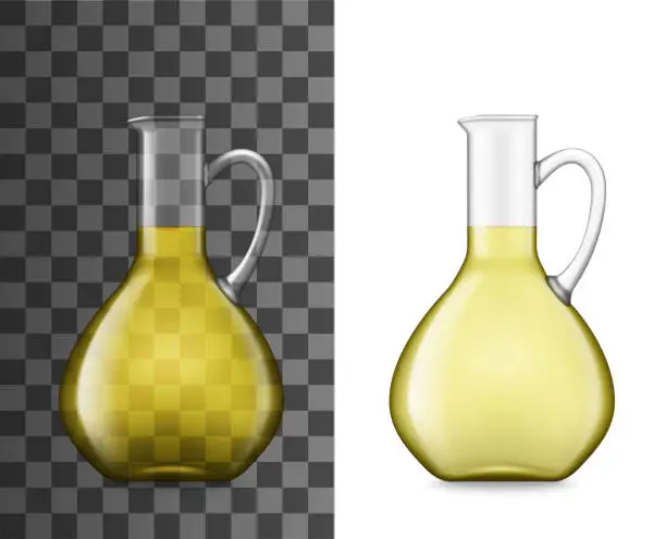 Vector illustration of Olive oil jug realistic mockup with glass pitcher