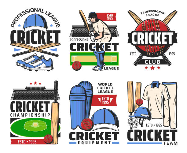 illustrations, cliparts, dessins animés et icônes de bille de sport de cricket, chauve-souris, stade et icônes de joueur - sport of cricket cricket player cricket bat batting