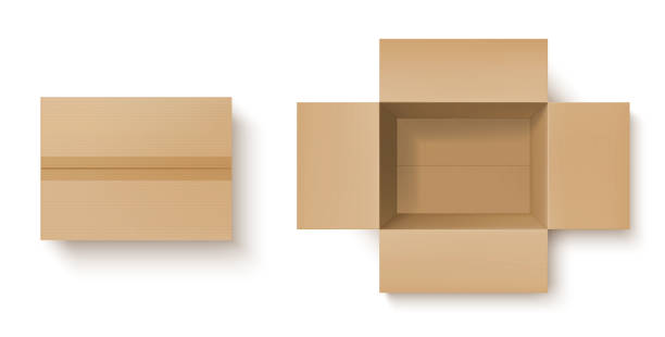 realistische pappkarton mockup der lieferverpackung - ganz oben stock-grafiken, -clipart, -cartoons und -symbole