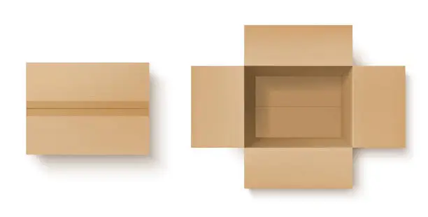 Vector illustration of Realistic cardboard box mockup of delivery package