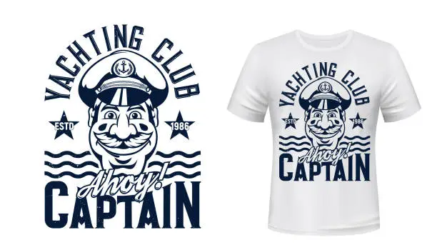 Vector illustration of Sea captain of yachting sport t-shirt print mockup