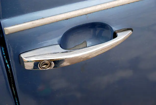 Photo of Seventies blue car closeup