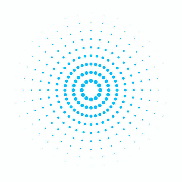 niebieskie pierścienie dźwięk fali i linii z punktami w kole. - ripple concentric wave water stock illustrations